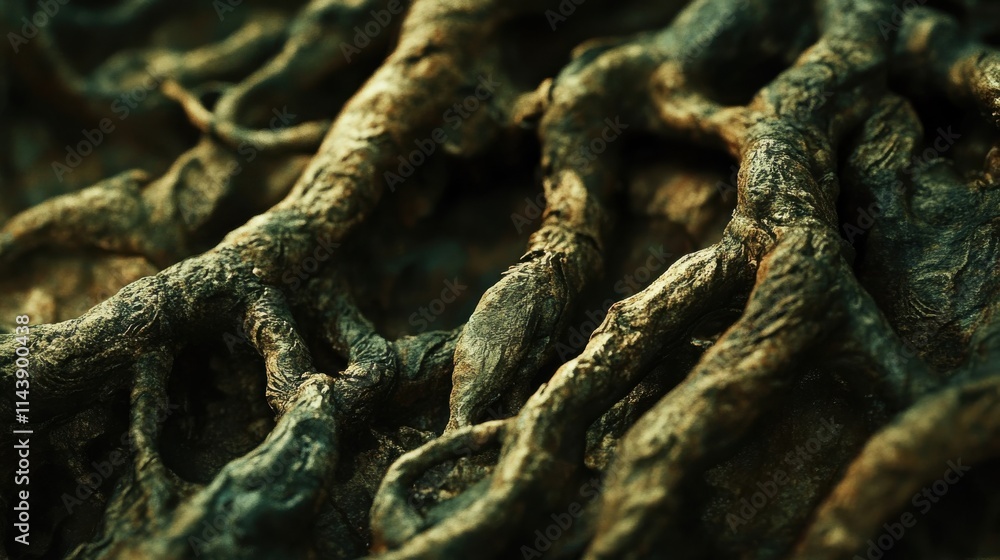 Poster twisted tree roots entangled in earth inviting a closer look at nature's intricate designs