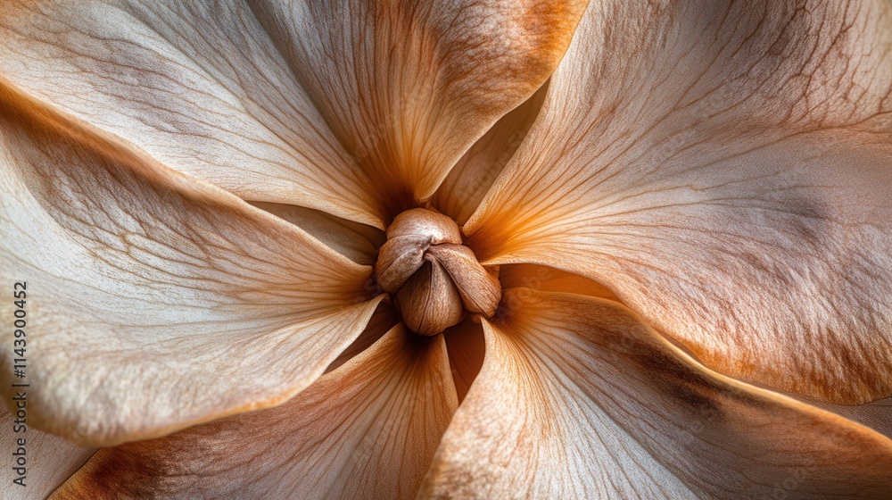Poster Blooming flower captured in extreme macro detail showing intricate textures and soft colors during springtime outdoors