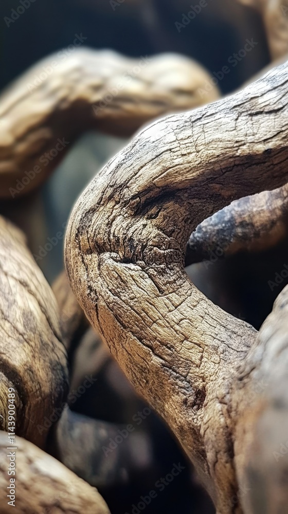 Poster Twisted tree roots show intricate patterns and textures in extreme macro detail during natural setting