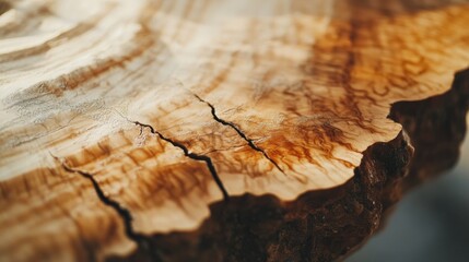 Textured wood surface showcasing intricate patterns and fine details illuminated in natural light