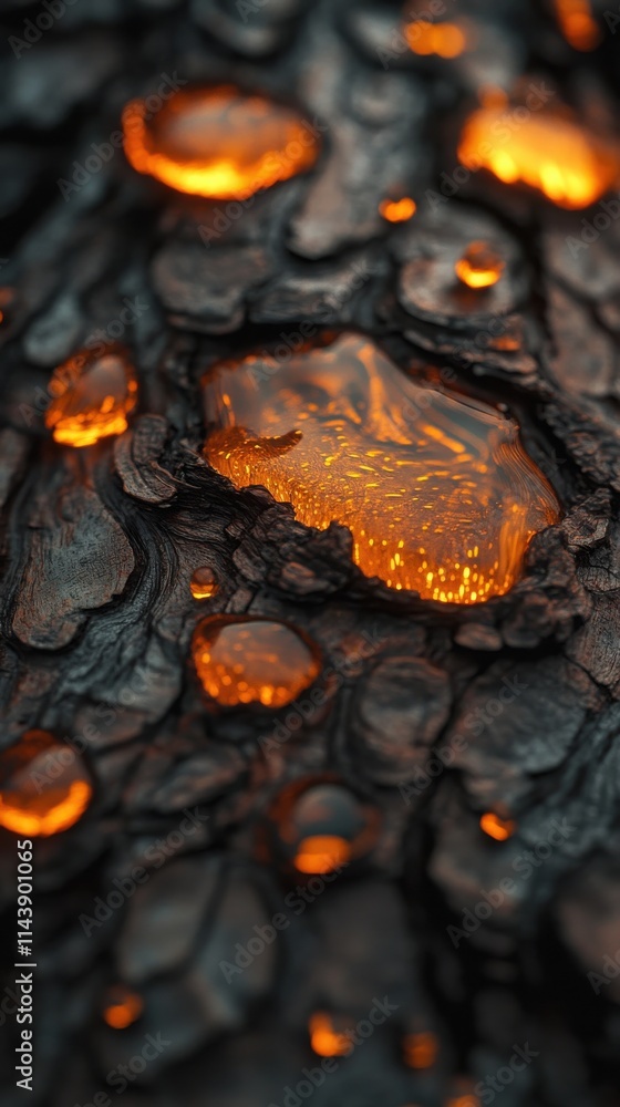 Aufkleber close-up view of pine tree bark showcasing intricate textures and natural resin glimmers