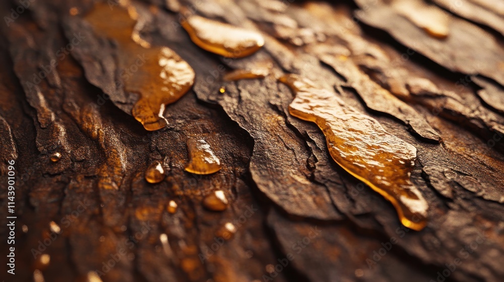 Poster Close-up view of pine tree bark showcasing texture and resin details in a natural setting
