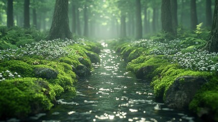 Obraz premium Enchanted Forest Creek: A Serene Nature Escape