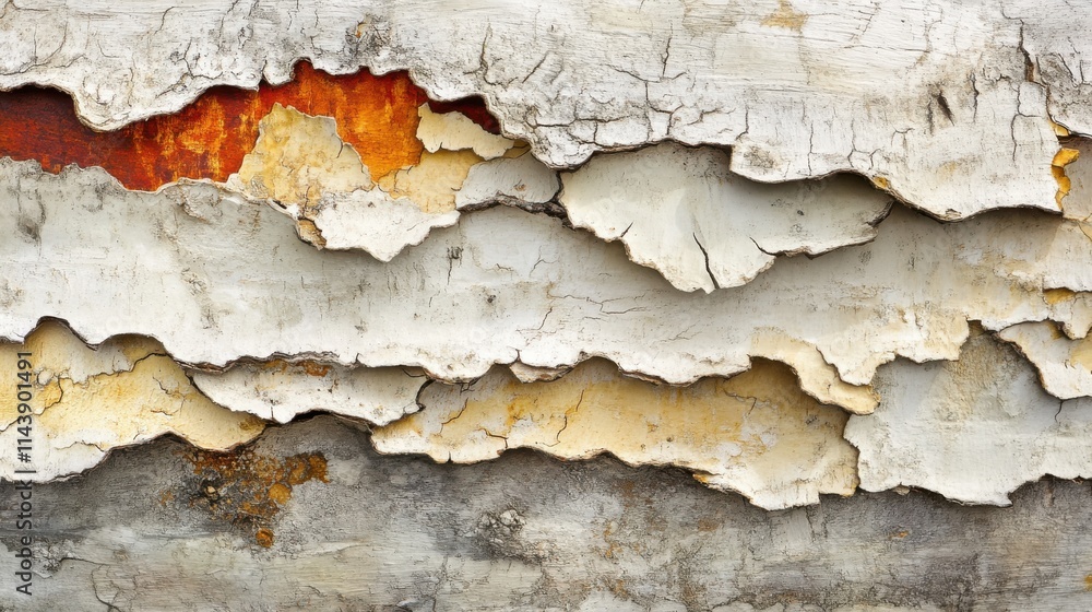 Poster close-up view of peeling birch bark revealing layers of texture and color in a natural setting