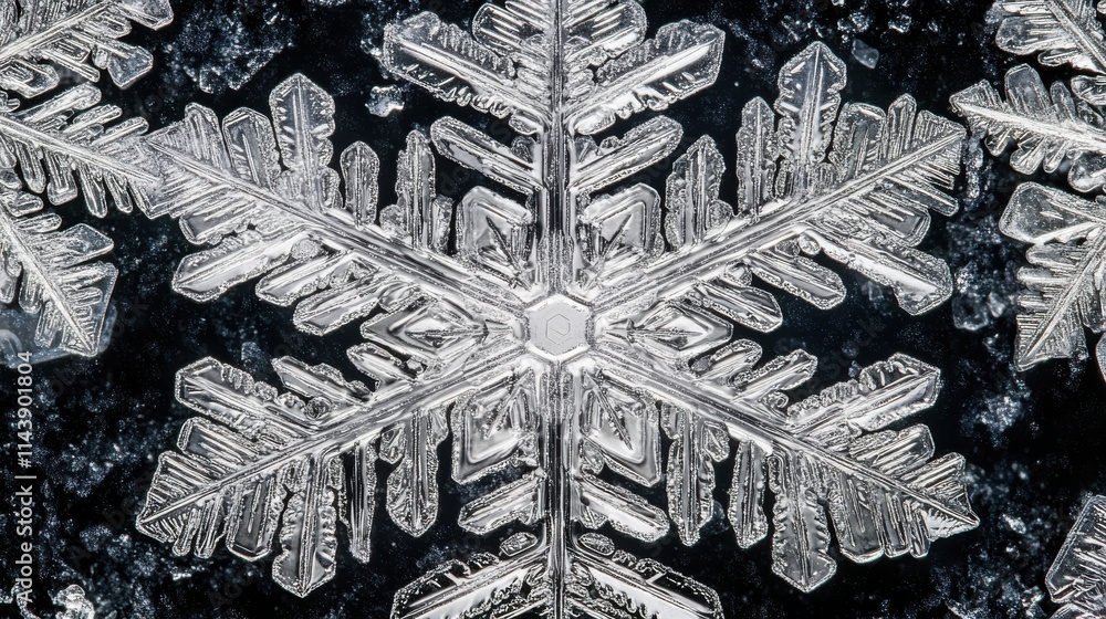 Leinwandbilder Close-up view of an intricate snowflake showcasing its unique crystal structure and design