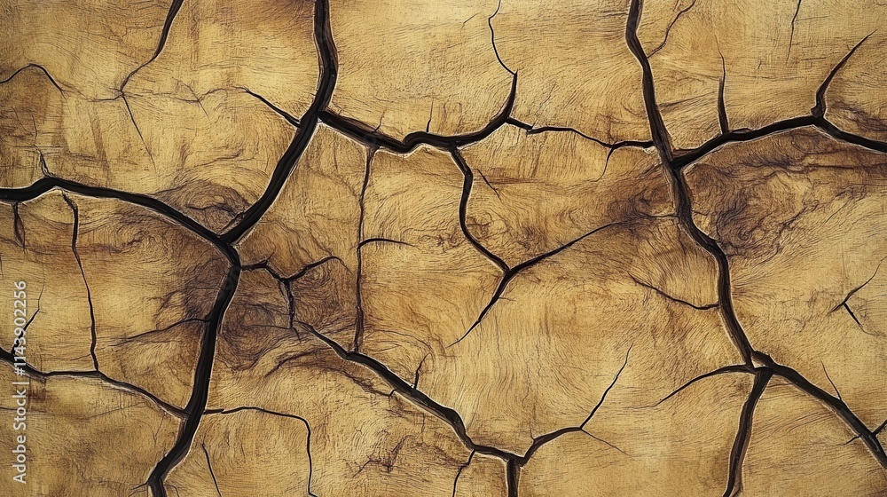 Poster cracked wooden surface reveals intricate patterns and textures in a close-up view