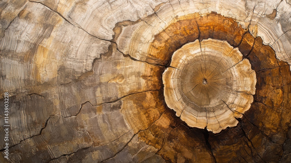 Poster detailed view of a cross-section of a split log showcasing distinct growth rings and natural texture