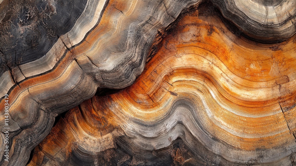 Aufkleber detailed depiction of a split log showcasing intricate growth rings and vibrant colors in a natural 
