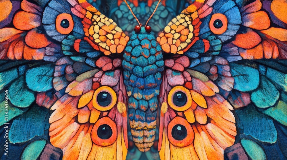 Poster vibrant close-up of a beautifully detailed butterfly showcasing intricate patterns and vivid colors
