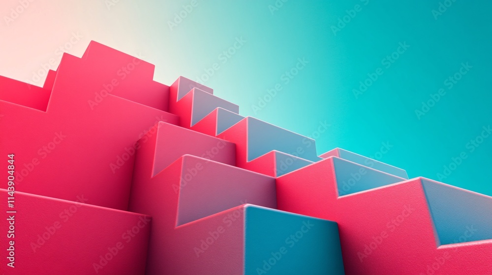 Poster a vibrant abstract composition featuring geometric shapes in pink and blue tones, creating a modern 
