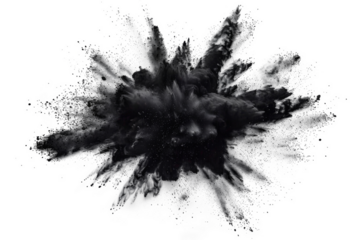 Abstract black ink or powder splash isolated on transparent background.
