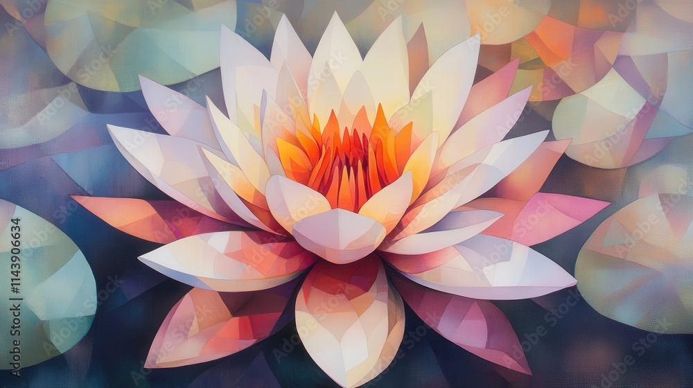 Poster close-up of a vibrant water lily bloom showcasing intricate petals and vivid colors in a serene aqua