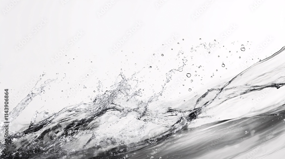 Poster dynamic splash of transparent water against a minimalistic backdrop, showcasing fluid motion and cla