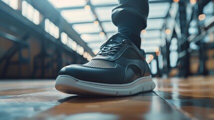 Fototapeta premium Advanced Latest Technology Shoes Displayed on the Floor, Showcasing Cutting-Edge Footwear Innovation and Modern Design
