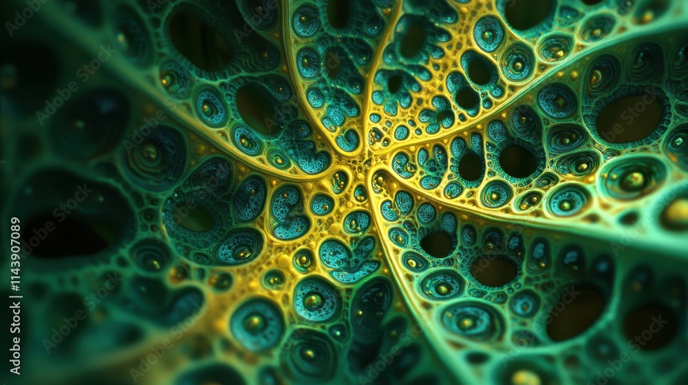 Poster Close-up view of a fern leaf showcasing intricate fractal patterns and vibrant colors found in nature