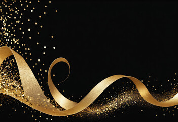 Festive background with confetti and gold ribbons conveys the atmosphere of a holiday, event