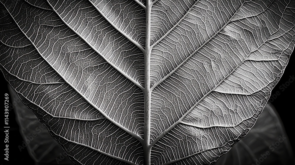 Poster Close-up of a leaf revealing intricate vein patterns showcasing nature’s design and structure in detail