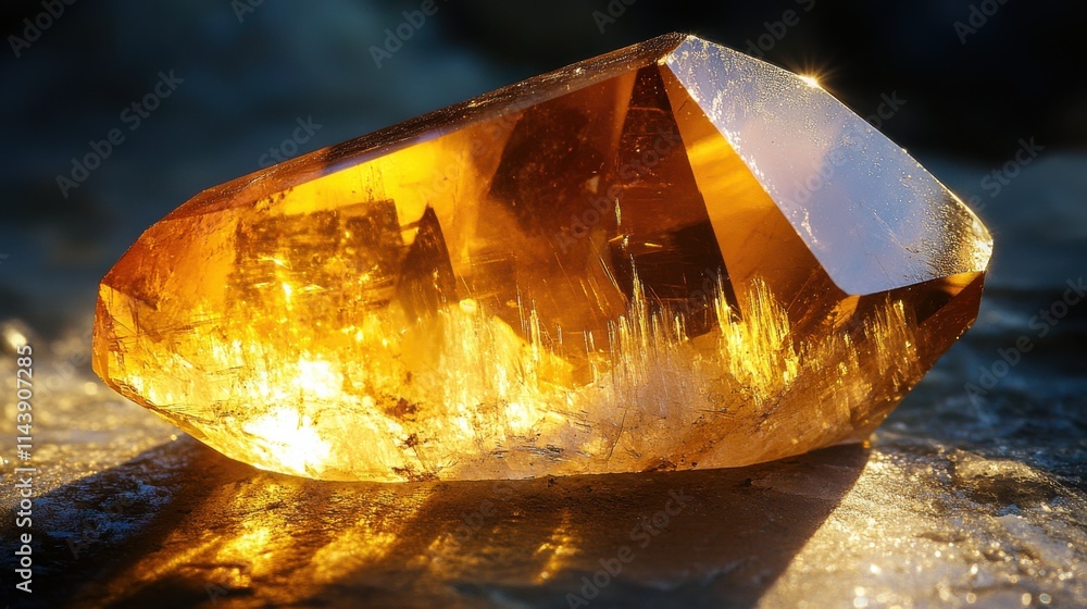 Poster captivating close-up view of a shimmering crystal reflecting light in brilliant colors