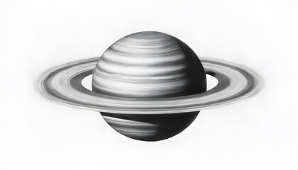 black pencil drawing of Saturn planet on a white background,  rings and shading, for space, astronomy, and celestial themed projects
