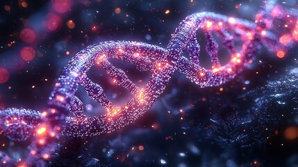 Glowing DNA Strand Intertwined with Binary Code Symbolizing Biotechnology and Digital Advancements