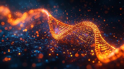 Glowing DNA Strand Intertwined with Binary Code Symbolizing Biotechnology and Digital Advancements in Modern Science