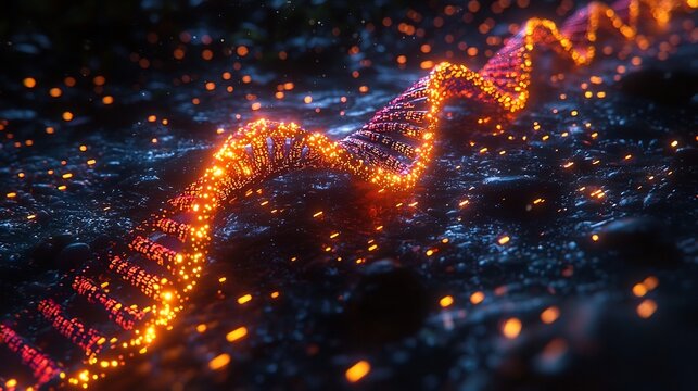 Glowing DNA Strand Intertwined with Binary Code Symbolizing Biotech and Digital Advancements - Powered by Adobe