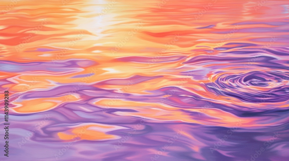 Aufkleber Reflections of sunset colors creating abstract patterns on calm water surface