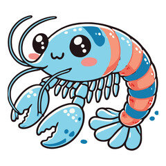 Cute prawn sea creature, cartoon vector illustration. Icon, mascot, logo, animal style