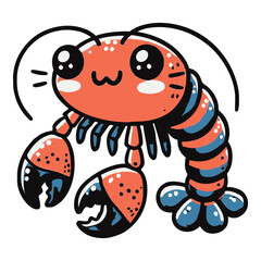 Cute prawn sea creature, cartoon vector illustration. Icon, mascot, logo, animal style