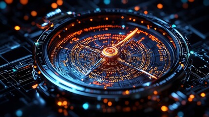 Spinning Binary Code Compass   Symbolizing Technology s Navigational Role in the Digital Landscape