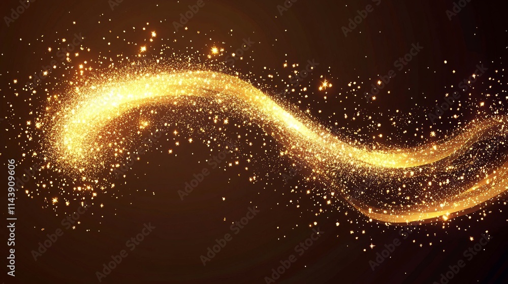 Poster a shimmering wave of golden sparkles creates a mesmerizing effect against a dark background.