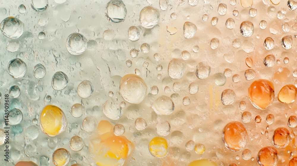 Poster small water droplets create an abstract pattern on a colorful background during a rainy day