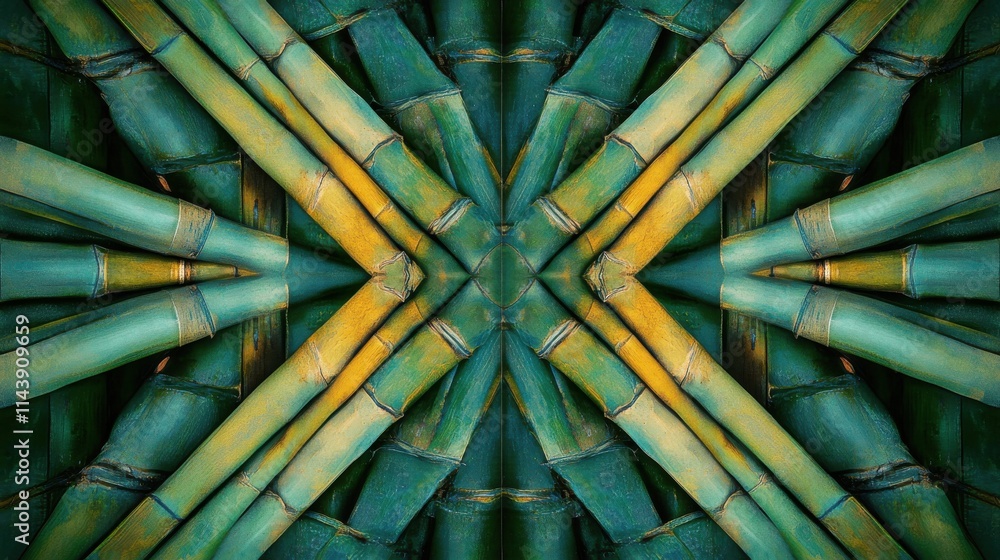 Aufkleber Intricate patterns of bamboo stalks create a vibrant abstract composition in nature's design