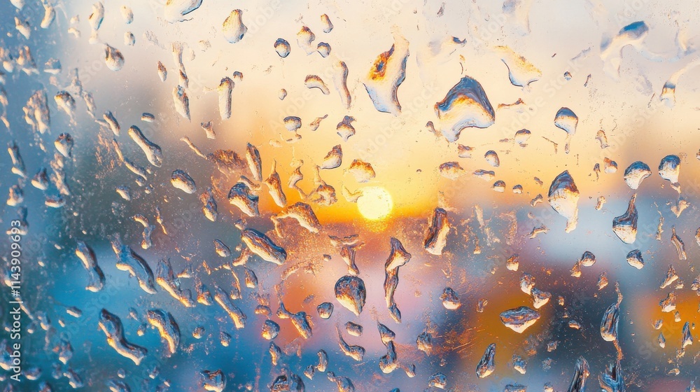 Leinwandbilder abstract display of water droplets forming intricate patterns against a blurred sunset backdrop