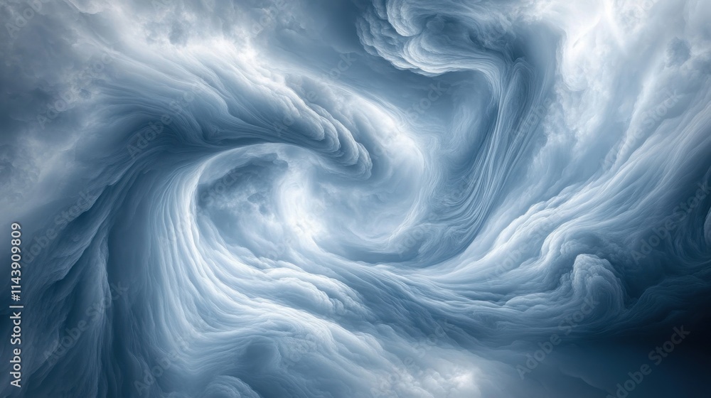 Poster Swirling clouds form intricate patterns showcasing dynamic shades of gray and blue in a dramatic display of atmospheric movement