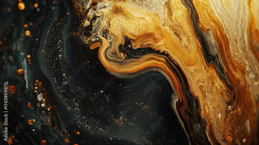 Aufkleber swirling patterns of oil and water create a mesmerizing abstract artwork with rich gold and black hu