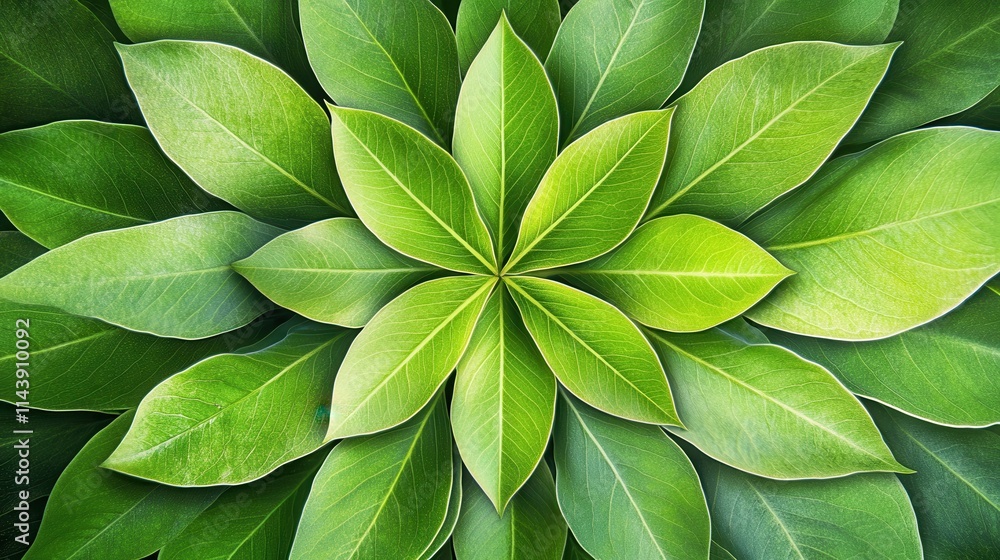 Poster arrangement of vibrant green leaves creating a natural mosaic pattern in a bright setting