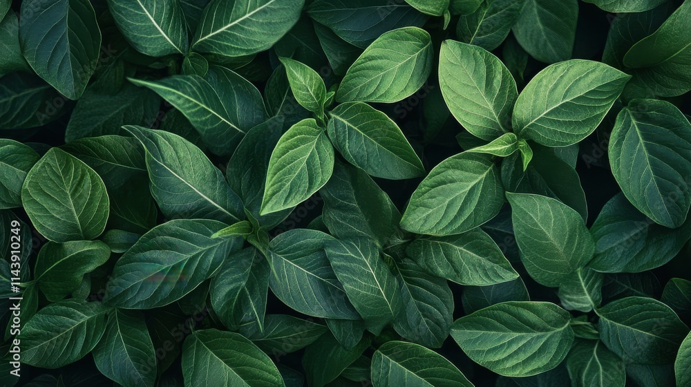 Poster close-up of vibrant green leaves showcasing intricate textures and patterns in natural light