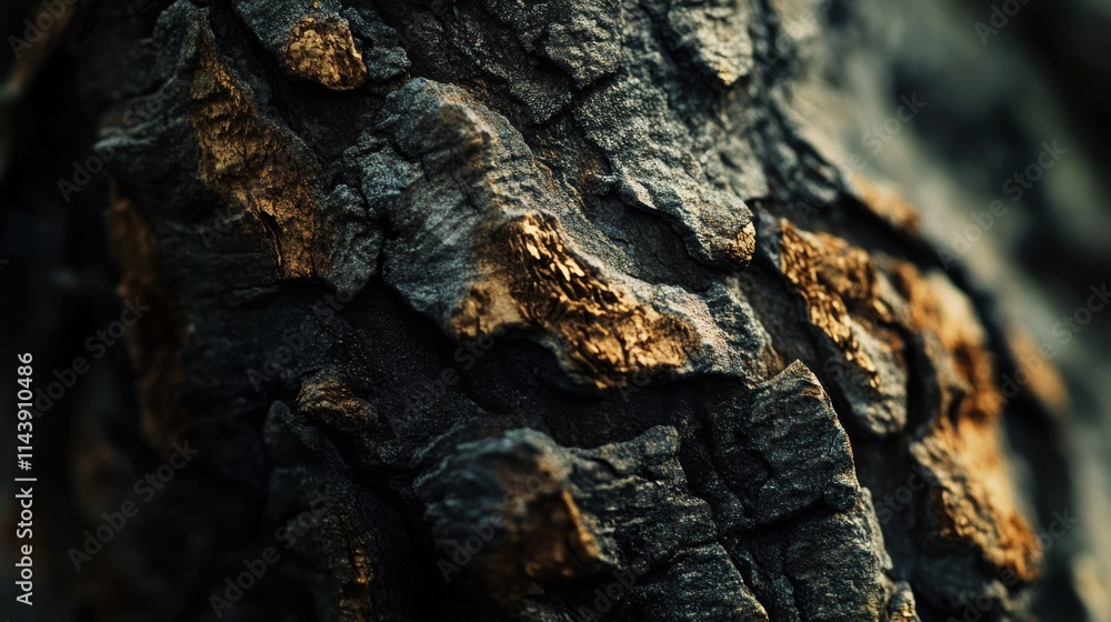 Poster detailed macrophotograph of rough tree bark showcasing texture and natural patterns in the wood