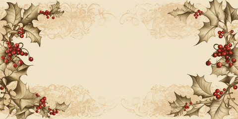 Vintage Floral Christmas Frame with Holly and Berries,Generated By Ai
