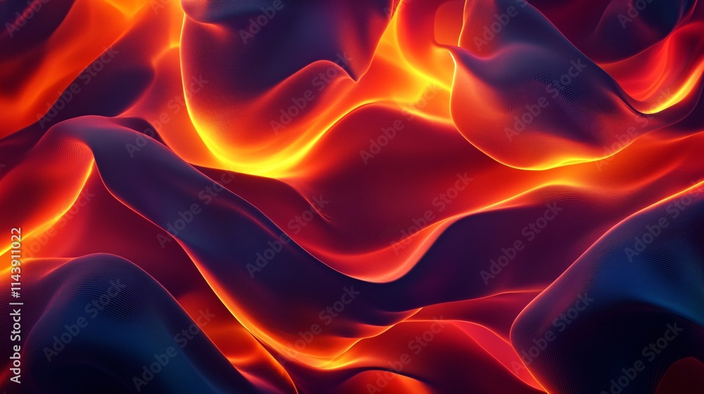 Poster abstract waves of vibrant orange and deep purple creating a dynamic and energetic visual impression.