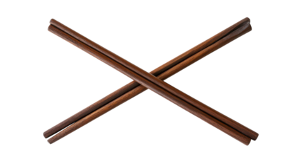 Aesthetic and Functional Pair of Wooden Chopsticks Crossed on a White Background Ideal for Asian Cuisine Representation and Culinary Arts.