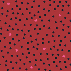 Groovy background with tiny hearts. Valentine day cheerful seamless pattern. Vector polka dot wallpaper with romantic vibes. Cute print for fabric, paper, kids clothes and accessories