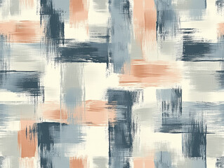 A seamless pattern of finely woven lines in shades of grey, blue, and peach on a light grey background. 