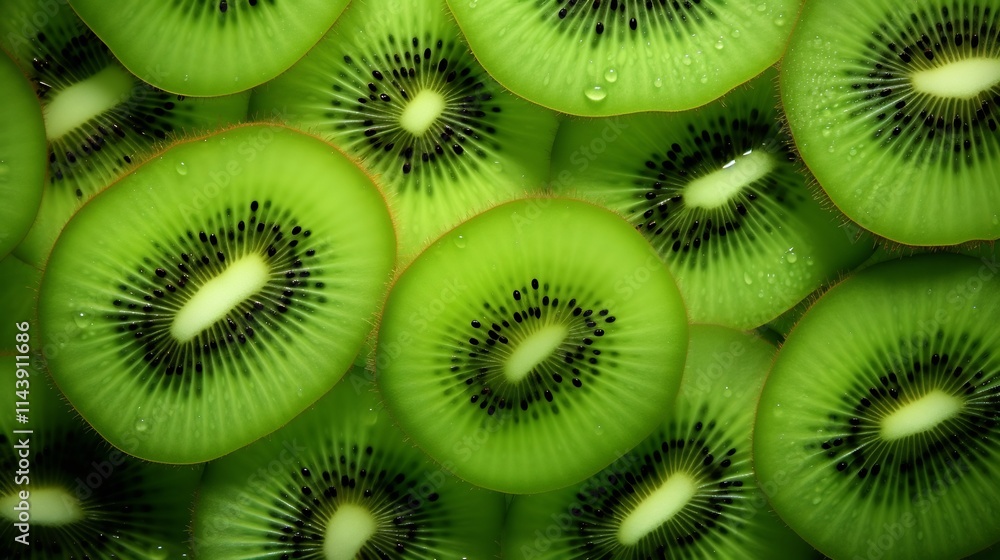 Aufkleber closeup shot of sliced kiwi fruits revealing their intricate green patterns and textures against a s