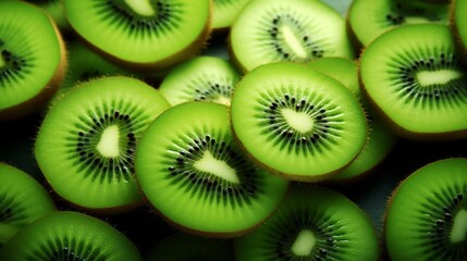 shot of sliced kiwi fruits revealing intricate green patterns and textures against a gradient green background  Vibrant natural and minimalist design for health food or lifestyle concepts