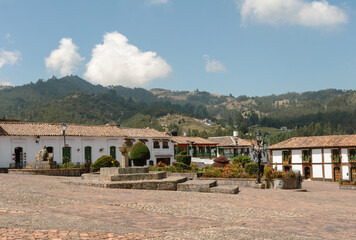Mongui, Colombia : main square, with colonial spanish houses, in the beautiful historical Colombian...