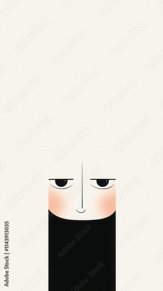 Poster minimalist depiction of a character with a subtle smile and neutral expression, featuring simple sha
