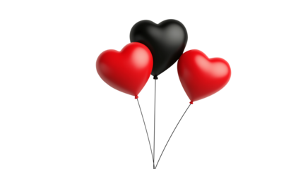 Red and black heart-shaped balloons on a transparent PNG background