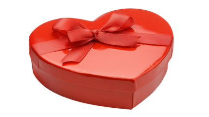 Red heart shaped gift box with ribbon on a transparent PNG background